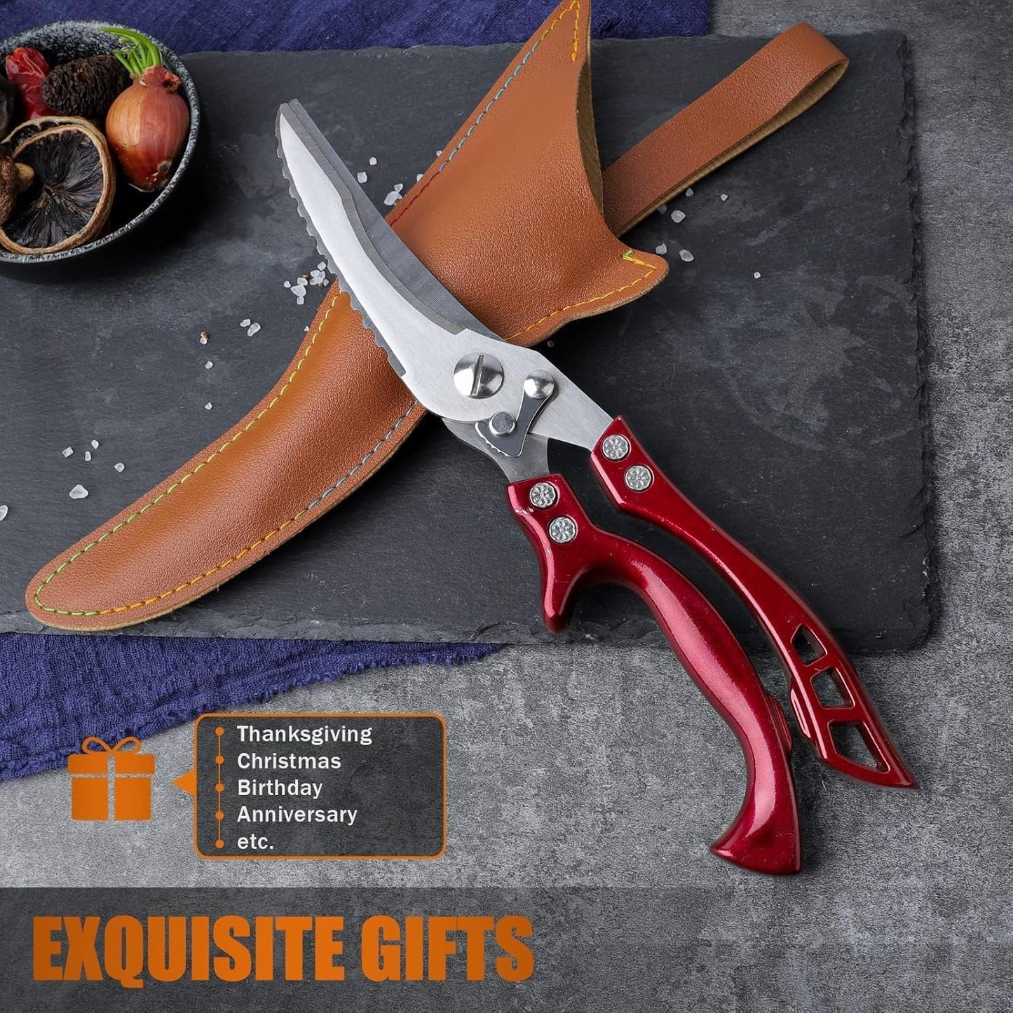 Dream Reach Poultry Shears, Heavy Duty Kitchen Shears with Serrated Edge, No Rust Spring Loaded, Multipurpose Stainless Steel Kitchen Scissors for Chicken, Bone, Meat, Turkey, Fish Thanksgiving Gifts