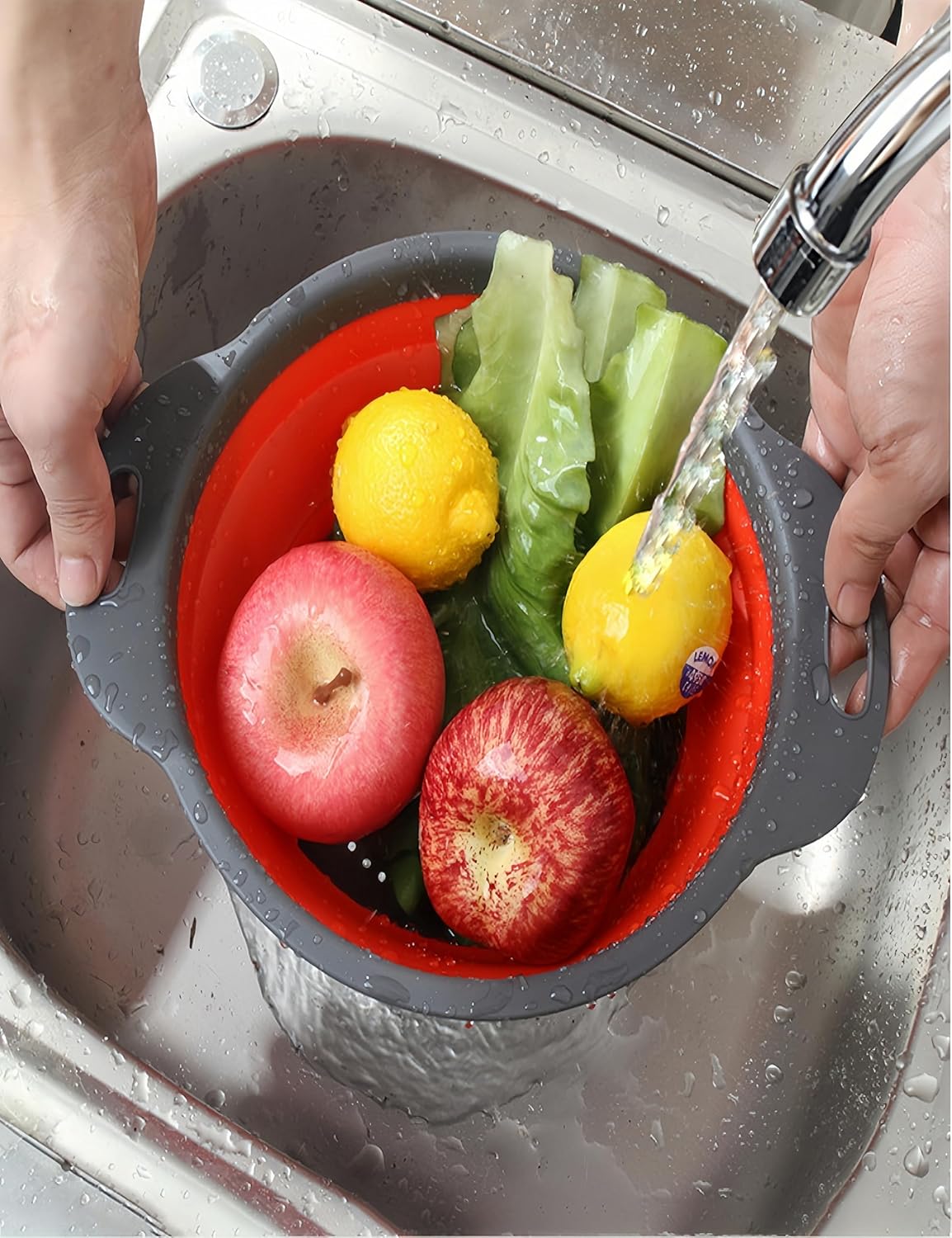 2Pack Blue Round Collapsible Colander,Plastic Handles Silicone Kitchen Strainers Foldable Kitchen Strainer,Perfect for Draining Pasta Vegetable and Fruit for Home Cooks