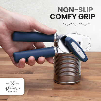 Zulay Kitchen Heavy Duty Stainless Steel Can Opener Manual with Bottle Opener - Rust Proof Manual Can Opener With Turn Knob & Comfy Soft Grip Handles - Cherry Red - Colors A