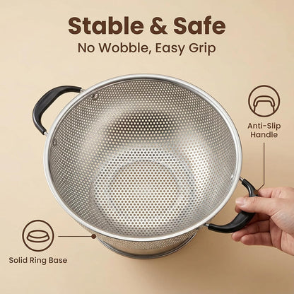 304 Stainless Steel Colander, Micro-Perforated 3-Quart Strainer with Base, Dishwasher Safe. Great for Pasta, Noodles, Vegetables & Fruits