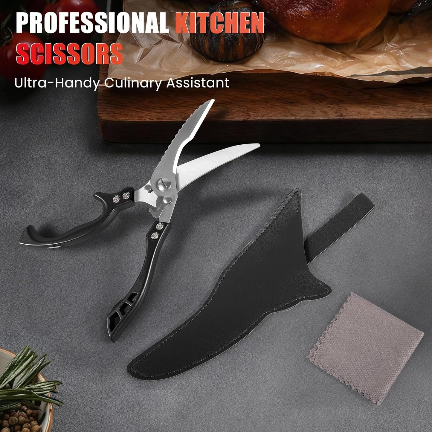 ANDONG Upgrade Heavy Duty Stainless Steel Kitchen Scissors - Professional Poultry Shears for Bone, Meat, Chicken, Fish, Turkey, Vegetables,Spring Loaded Multipurpose Ultra Sharp Utility Scissors
