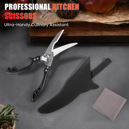 ANDONG Upgrade Heavy Duty Stainless Steel Kitchen Scissors - Professional Poultry Shears for Bone, Meat, Chicken, Fish, Turkey, Vegetables,Spring Loaded Multipurpose Ultra Sharp Utility Scissors