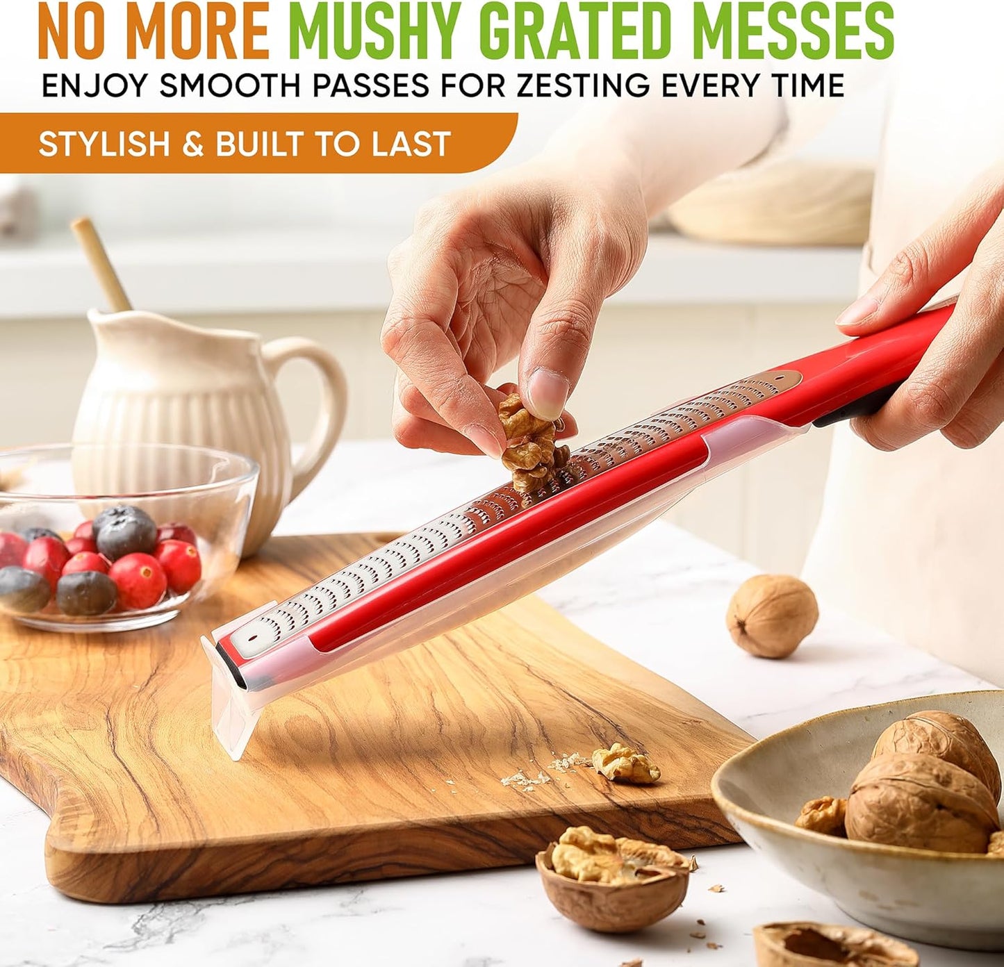 Spring Chef Premium Lemon Zester Grater with Handle - Fruits, Garlic, Chocolate, Nutmeg, Ginger Grater - Heavy Duty Kitchen Tool - Stainless Steel Citrus Zester with Blade Cover - Fine Shred, Black
