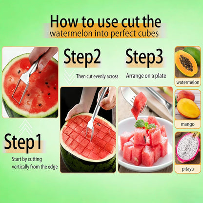Watermelon Fork Slicer Cutter, 2PCS Stainless Steel 2-in-1 Watermelon Cutter, Portable Watermelon Fork Watermelon Cutter Slicer Tool Fruit Forks Slicer for Home Party Camping Kitchen Gadget