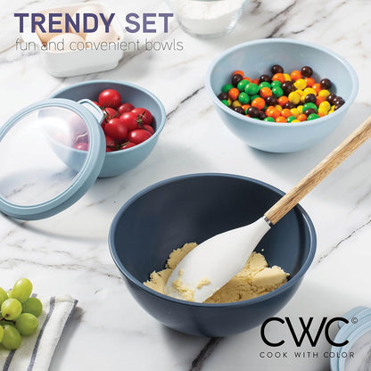 COOK WITH COLOR Mixing Bowls with Lids - 12 Piece Plastic Nesting Bowls Set includes 6 Prep Bowls and 6 Lids, Microwave Safe Mixing Bowl Set, Sage Embossed - Colors A