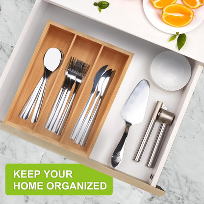 Unibambou Bamboo Utensil Drawer Organizer with Removable Dividers, Kitchen Organizer for Flatware Cutlery, Silverware Tray for Drawer (5/4 Flexible Slots, Natural)