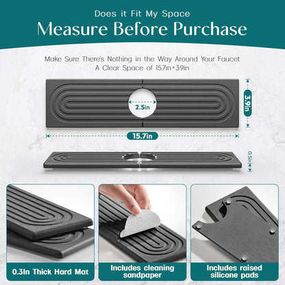 Eormoe Faucet Mat for Kitchen Sink – Diatomite Stone Drying Mat & Sink Protectors, Prevent Moisture – Sink Splash Guard Water-Absorbing Stone Tray for Bathroom Counter (Light Grey, 23.6" x 3.9")
