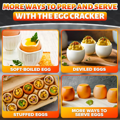 Egg Cracker Tool for Raw Eggs — Egg Shell Opener for Soft-Boiled Shell Tops, Stainless Steel Topper with Ergonomic Adjustable Effort — Clean Cut Design for Breakfast Prep, Custards, & Baking (Silver)