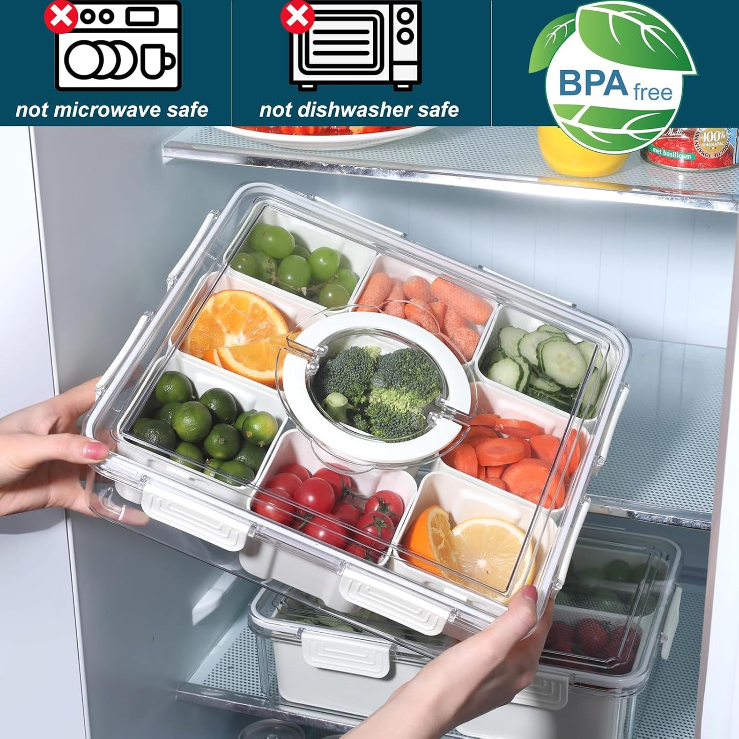 Taiuloo Airtight Fruit Storage Containers for Fridge with Lid & Handle, BPA-Free Snack Box Container with 4 Removable Colanders, Berry Vegetable Fresh Produce Saver, Clear Refrigerator Organizer Bins