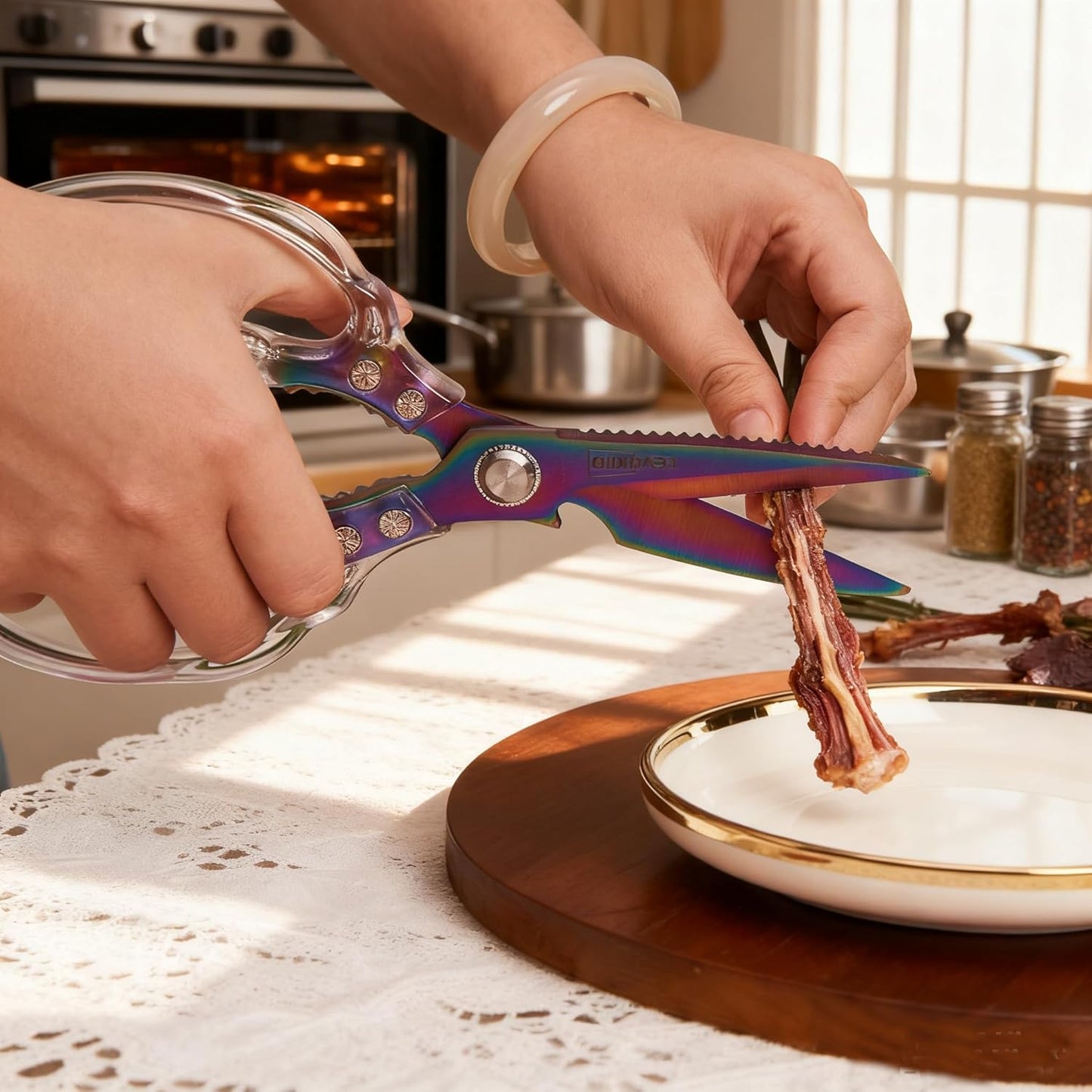 Rust-Resistant Kitchen Scissors, Transparent and Stylish Handle, Suitable For Cutting Various Foods and Their Packaging, Suitable For Large Hands,Colorful Blade