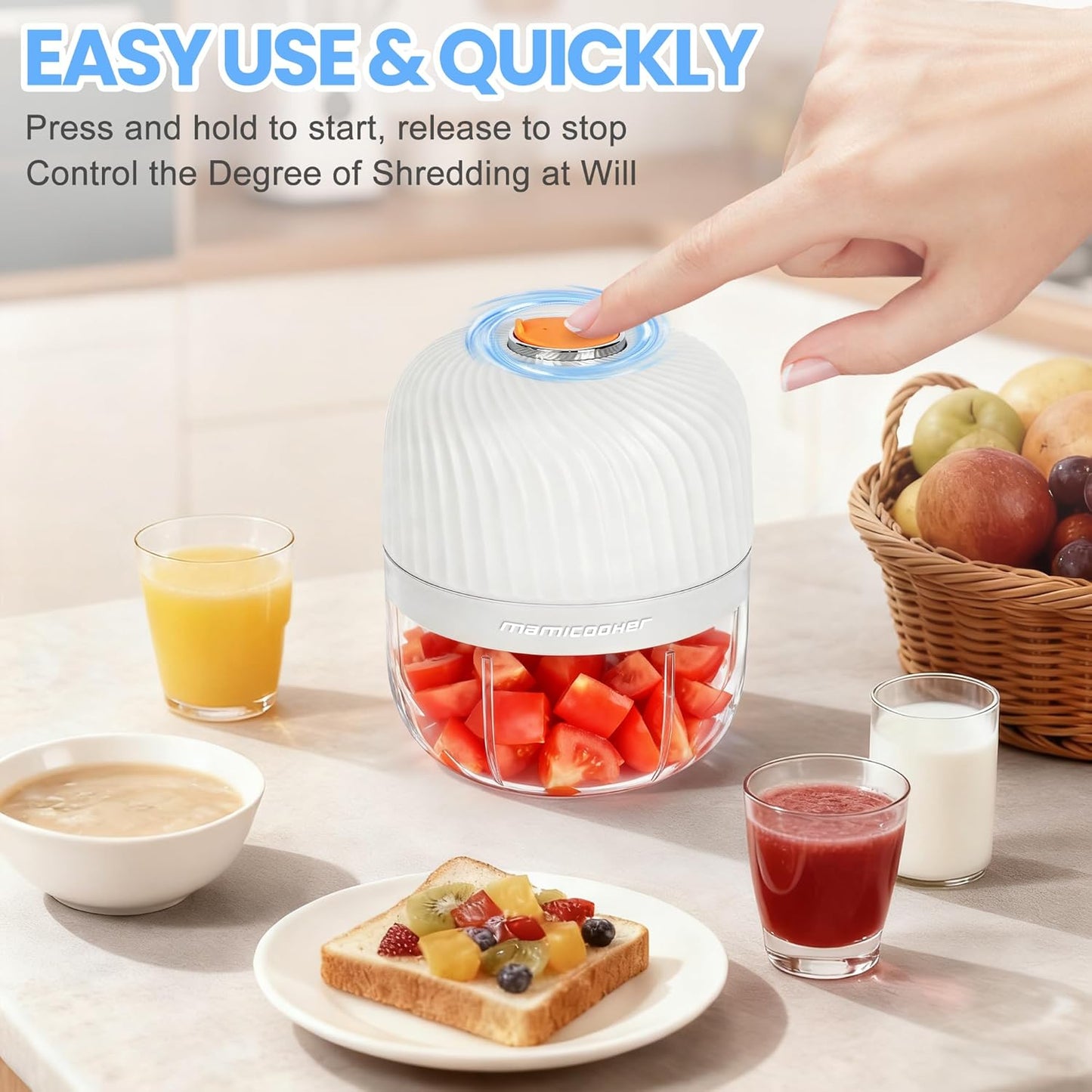 Electric Garlic Chopper, Portable Veggie Chopper, 250ML Garlic Grinder Masher Onion Grinder, Blender to Vegetable, Cordless Food Processor for Ginger, Chili, Fruit, Meat, Spices, Beans (New)
