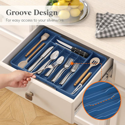 Lifewit Silverware Drawer Organizer, Expandable Utensil Tray for Kitchen, BPA Free Flatware and Cutlery Holder, Adjustable Plastic Storage for Spoons Forks Knives, 11-18 x 14", Black