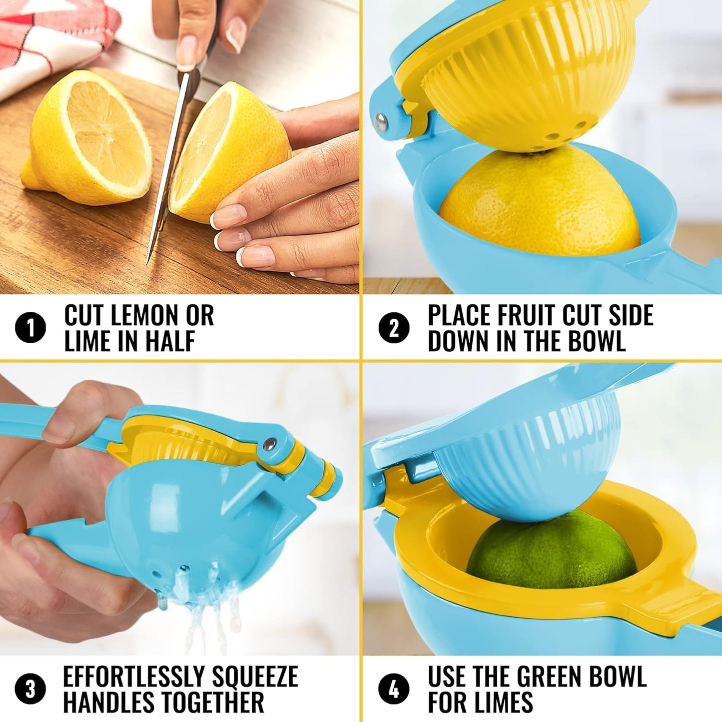 Zulay Kitchen Metal 2-in-1 Lemon Squeezer - Sturdy Max Extraction Hand Juicer Lemon Squeezer Gets Every Last Drop - Easy to Clean Manual Citrus Juicer - Easy-Use Lemon Juicer Squeezer - Yellow/Green