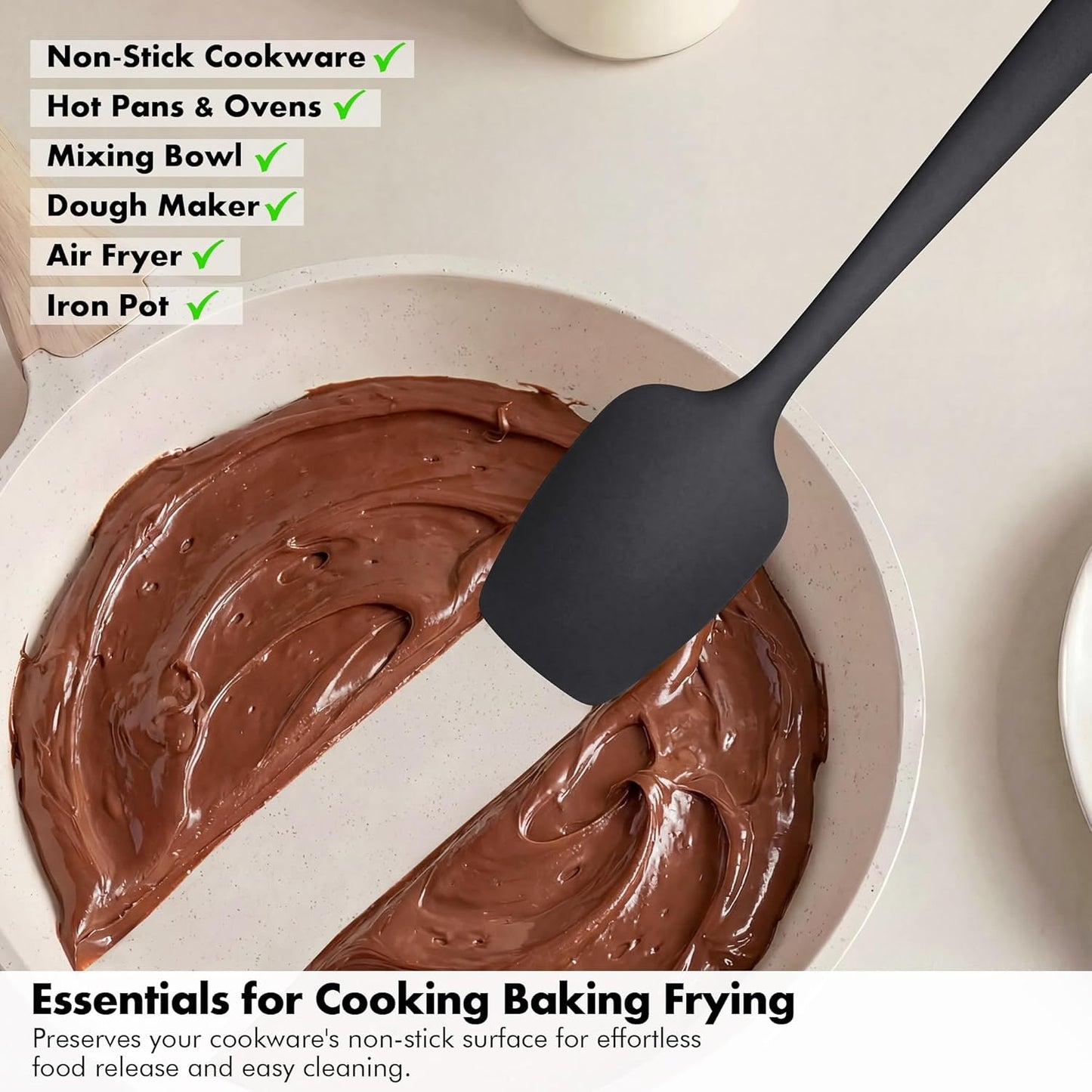 2 Pieces Silicone Spatula Set: Ironberry 600ºF Heat Resistant Food Grade Cooking & Baking Utensils, Kitchen Flexible Nonstick Rubber Scraper for Scraping, Mixing, Scrambling, Flipping (Black)