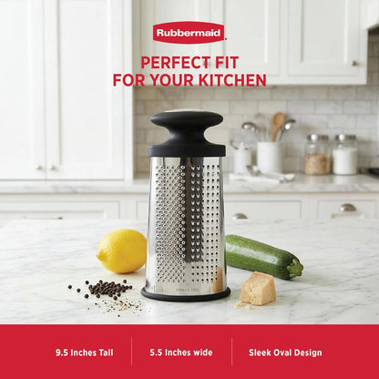 Rubbermaid Stainless Steel Cheese Grater - 9.5" Oval Handheld Box Grater with EZ Grip Handle - Multi-Surface Food & Cheese Shredder | Zester & Graters for Kitchen - Dishwasher Safe, Black
