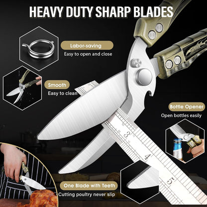 Dream Reach Poultry Shears, Heavy Duty Kitchen Shears with Serrated Edge, No Rust Spring Loaded, Multipurpose Stainless Steel Kitchen Scissors for Chicken, Bone, Meat, Turkey, Fish Thanksgiving Gifts