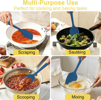 4 Pcs Silicone Spoon Spatula Set, 11.4 In, Food Grade Rubber Spatulas for Cooking, Baking, Mixing, 600°F Heat Resistant, Nonstick and Flexible Kitchen Utensils, Seamless Spoonula (Black)