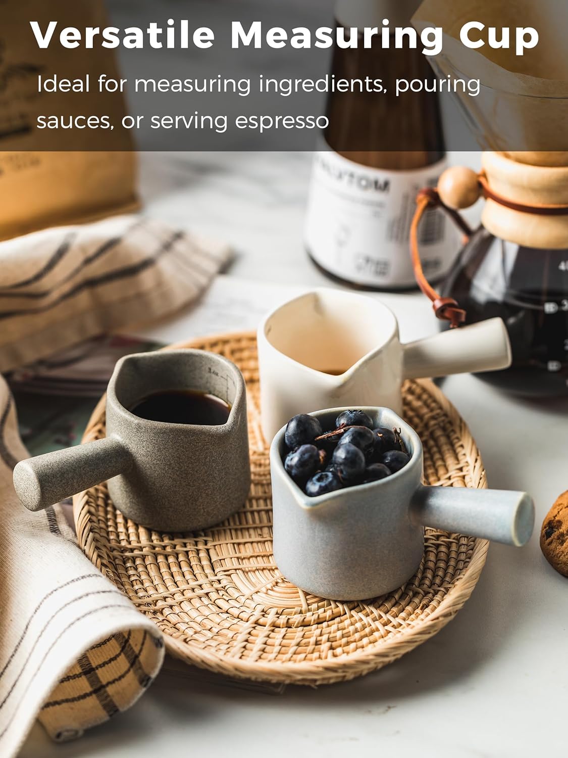 Espresso Cups Ceramic, 200ML Espresso Measuring Cup with Handle, Expresso Shots Cups with Scale, Espresso Accessories, White