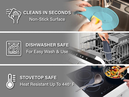 Silicone Spoon Rest for Stove Top Set of 2 – HEAT RESISTANT DISHWASHER SAFE Kitchen Utensil Holder for LARGE Utensils - Won’t Break - Non-Slip - Ideal for Glass & Induction Cooktops - for Home Cooks