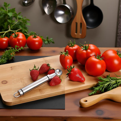 Stainless Steel Strawberry Huller and Tomato Stem Corer Tool Multi-Function Stainless Corer and Pitter Remover for Strawberry,Tomato,Vegetable and Fruit Corer Practical Kitchen Tool