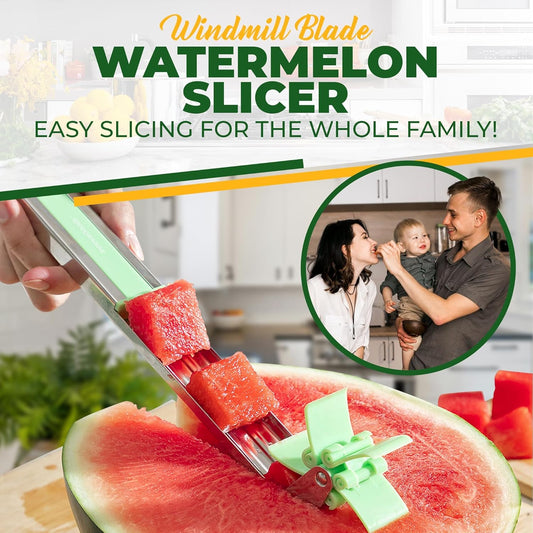 2-in-1 Watermelon Cutter and Melon Baller Set – Stainless Steel Windmill Fruit Tool for Quick Cubes and Shapes – Safe Kitchen Gadget for Summer Snacks, Camping, and Home Essentials