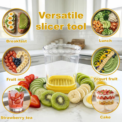 Strawberry Slicer Cup with Push Plate, Fruit Cutter Kitchen Gadget for Egg, Kiwi, Banana, Cucumber, Easy Fruit & Vegetable Slicer, Strawberry Cutter Tool for Quick Safe Cutting (Black)