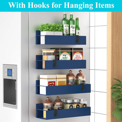HuggieGems Metal 4 Pack Magnetic Spice Storage Rack Organizer for Refrigerator and Oven, Black Fridge Organizers and Storage, Metal