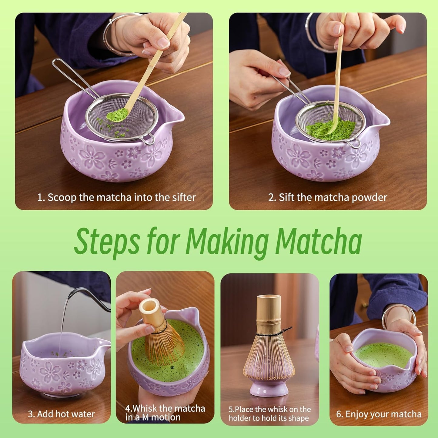 TEANAGOO Matcha Whisk Set,7 Pcs Matcha Start Set Lt.Grey,Matcha Kit for Ceremony,Matcha Tea Set with Whisk and Bowl with All Accessories,Gift for Friend/Family
