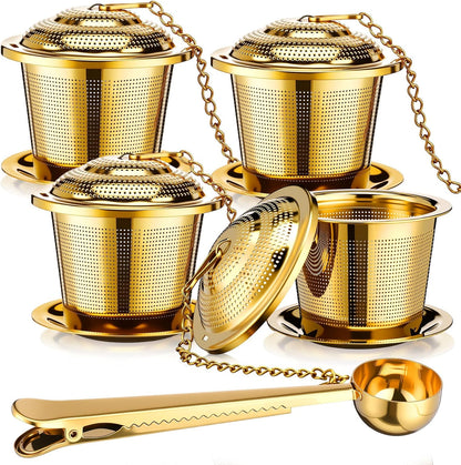Umigy 4 Pcs Tea Infuser Strainers for Loose Tea with Scoop, Extra Fine Mesh Steeper 304 Stainless Steel Diffuser Leaf Holder with Extended Chain Hook for Brew, Spices, Seasoning, Silver