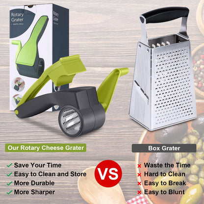 Boao Rotary Cheese Grater Manual Handheld Cheese Grater with Stainless Steel Drum for Grating Hard Chocolate Nuts Kitchen Tool Christmas favors(Gray Green)