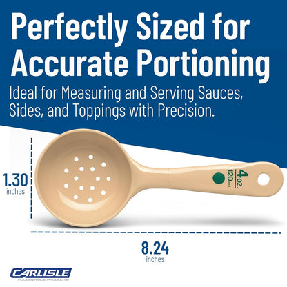 Carlisle FoodService Products Measure Miser Plastic Perforated Measuring Spoon with Short Handle, 4 Ounces, Beige