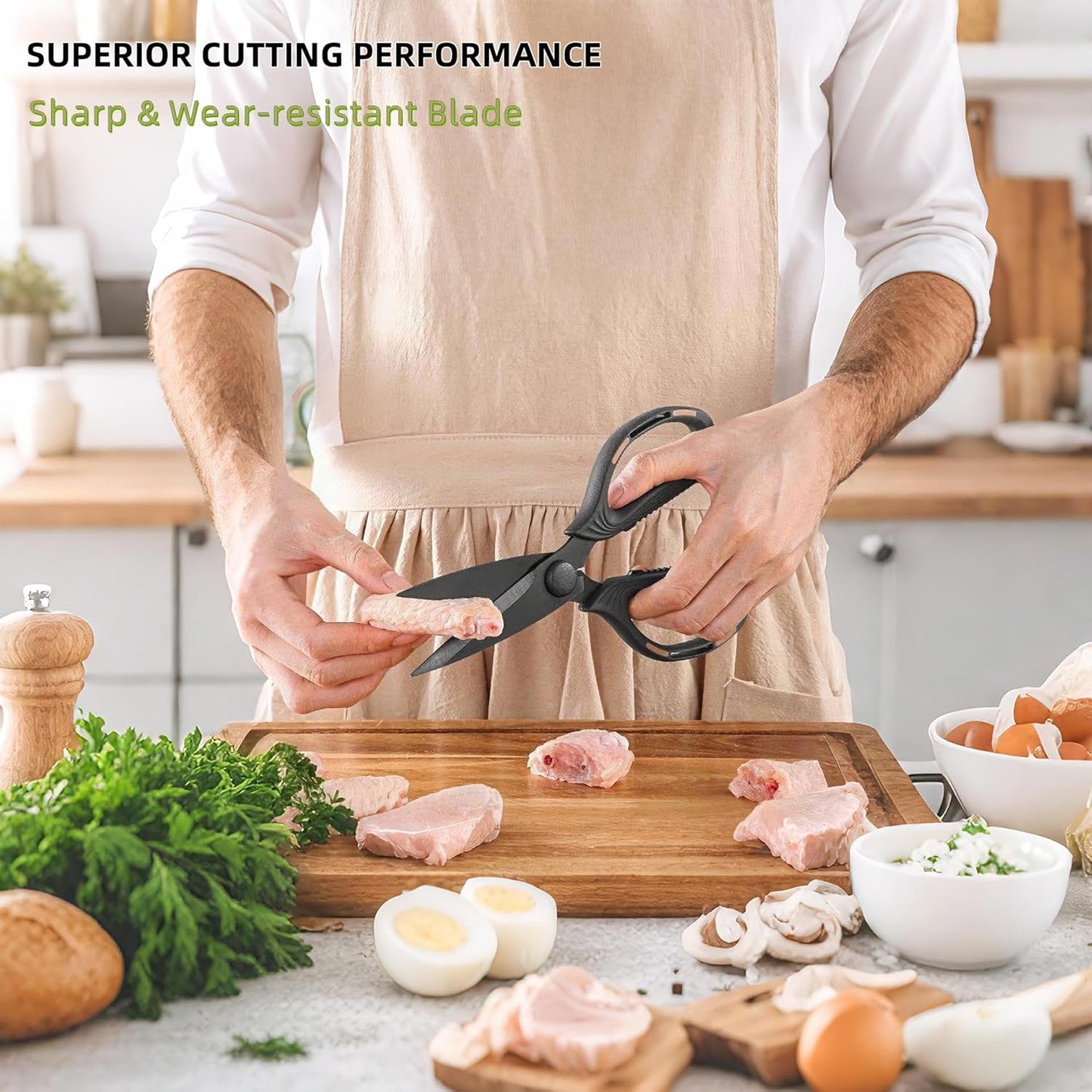 Kitchen Shears Scissors Food Scissors, 8-in-1 Multifunction Japanese Stainless Steel Meat Shears, Dishwasher Safe Sharp Shear All Purpose with Comfort Grip, Ideal for Everyday Use-Yellow