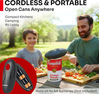 MUELLER HOME SmoothEdge Auto Electric Can Opener – Battery‑Operated One‑Touch w Magnet Lid Lifter – Portable Hands‑Free Automatic Can Openers for Seniors & Arthritis, Smooth‑Edge Cut Technology, Black