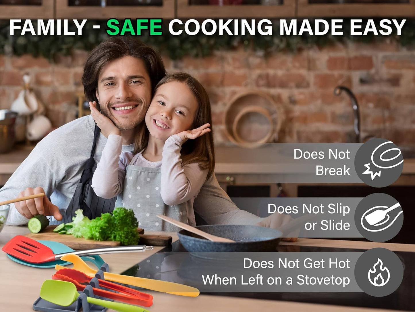 Silicone Spoon Rest for Stove Top Set of 2 – HEAT RESISTANT DISHWASHER SAFE Kitchen Utensil Holder for LARGE Utensils - Won’t Break - Non-Slip - Ideal for Glass & Induction Cooktops - for Home Cooks
