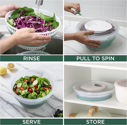 COOK WITH COLOR Collapsible Salad Spinner - 4 QT Space Saving Lettuce Dryer with Folding Collapsible Colander Great for Washing and Drying Fruit and Vegetables (Blue)