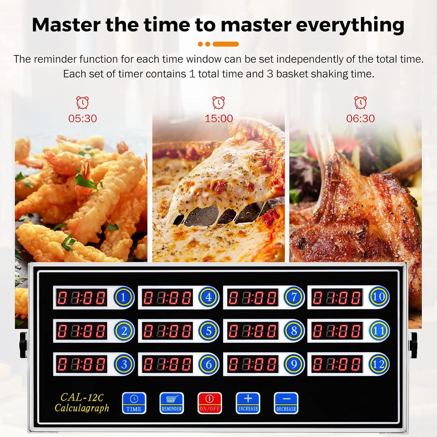 BEAMNOVA 12 Channels Digital Kitchen Timer for Cooking Loud Alarm Stainless Steel Clock Hours and Minutes Seconds Volume Control Electronic Calculator