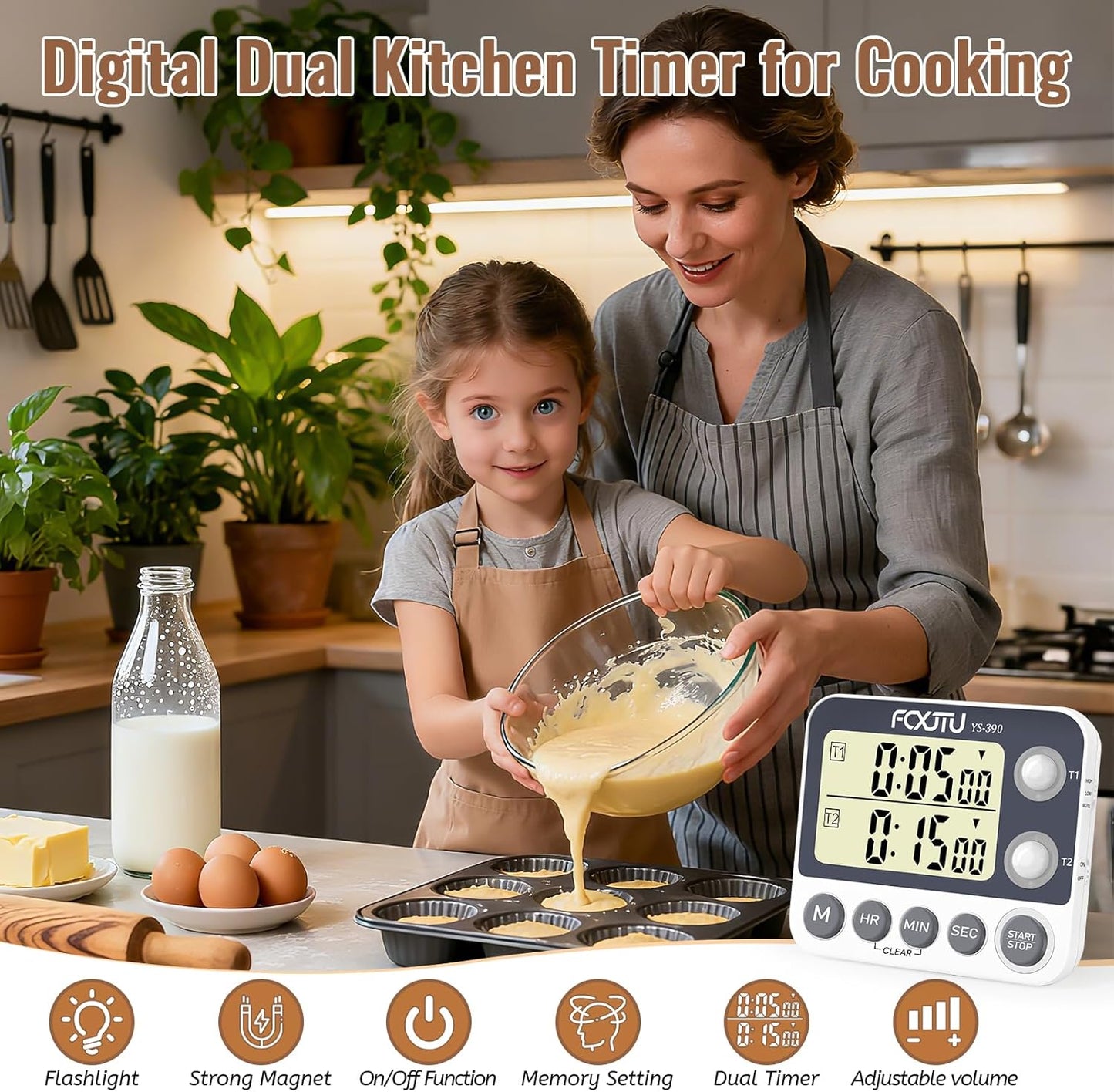 Digital Dual Triple Kitchen Timer, 3 Channels Magnetic Countdown Stopwatch Timer for Cooking, Loud Alarm Large Display Multi Food Memory Timer for Seniors & Teachers Battery Included (Blue)