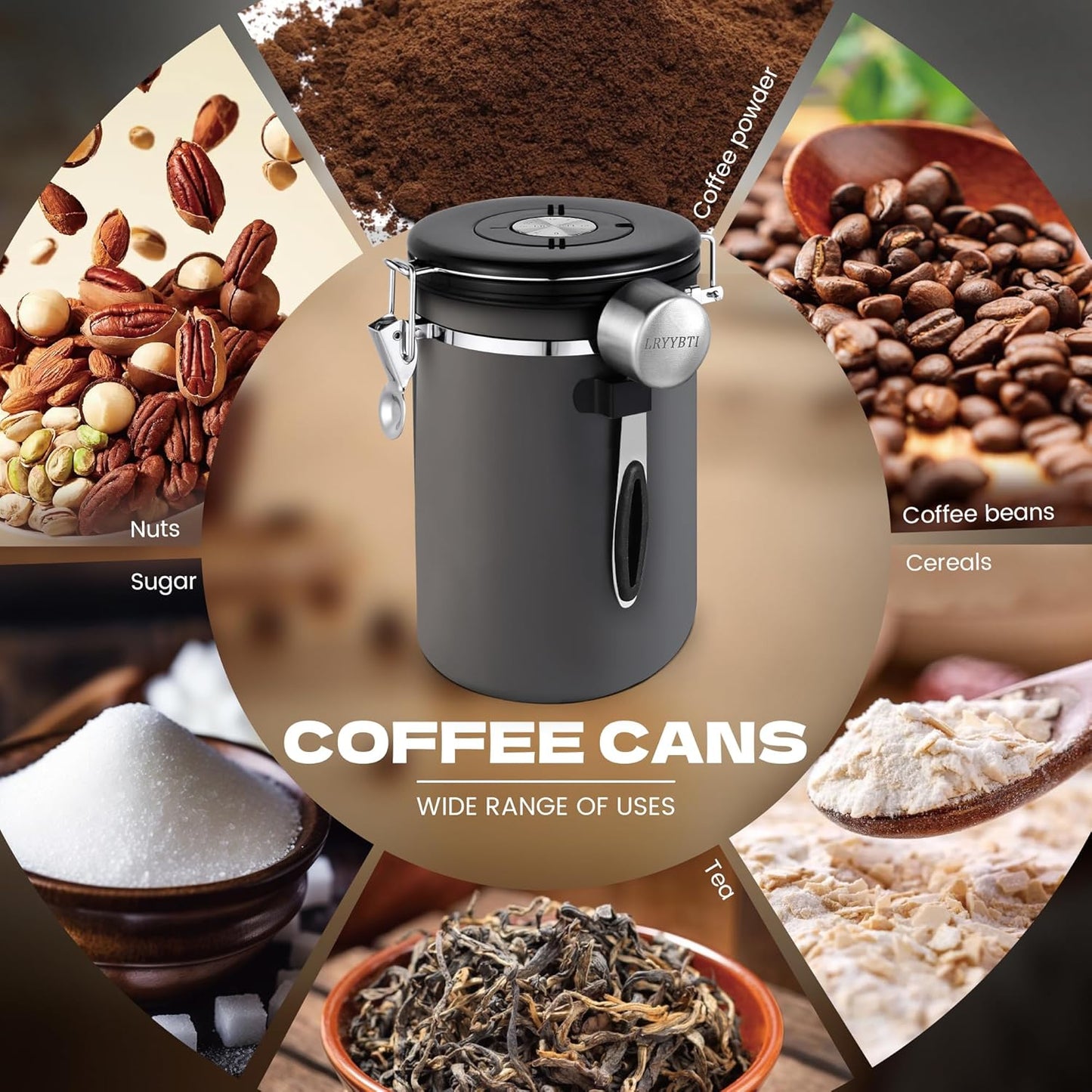 Coffee Canisters with Window,Scoop and Airtight Lid Stainless Steel Kitchen Bean Storage Grounds Container Date Tracker and Scoop for Grounds Coffee Bar Accessories (Cream+window, 22 oz)