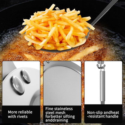 Newness Fine Mesh Skimmer Spoon, Professional 304 Stainless Steel Hot Pot Fat Strainer for Oil Filter Skimming Grease and Foam, Durable Multi-Functional Kitchen Cooking Mesh Food Strainer Ladle-3 Pack