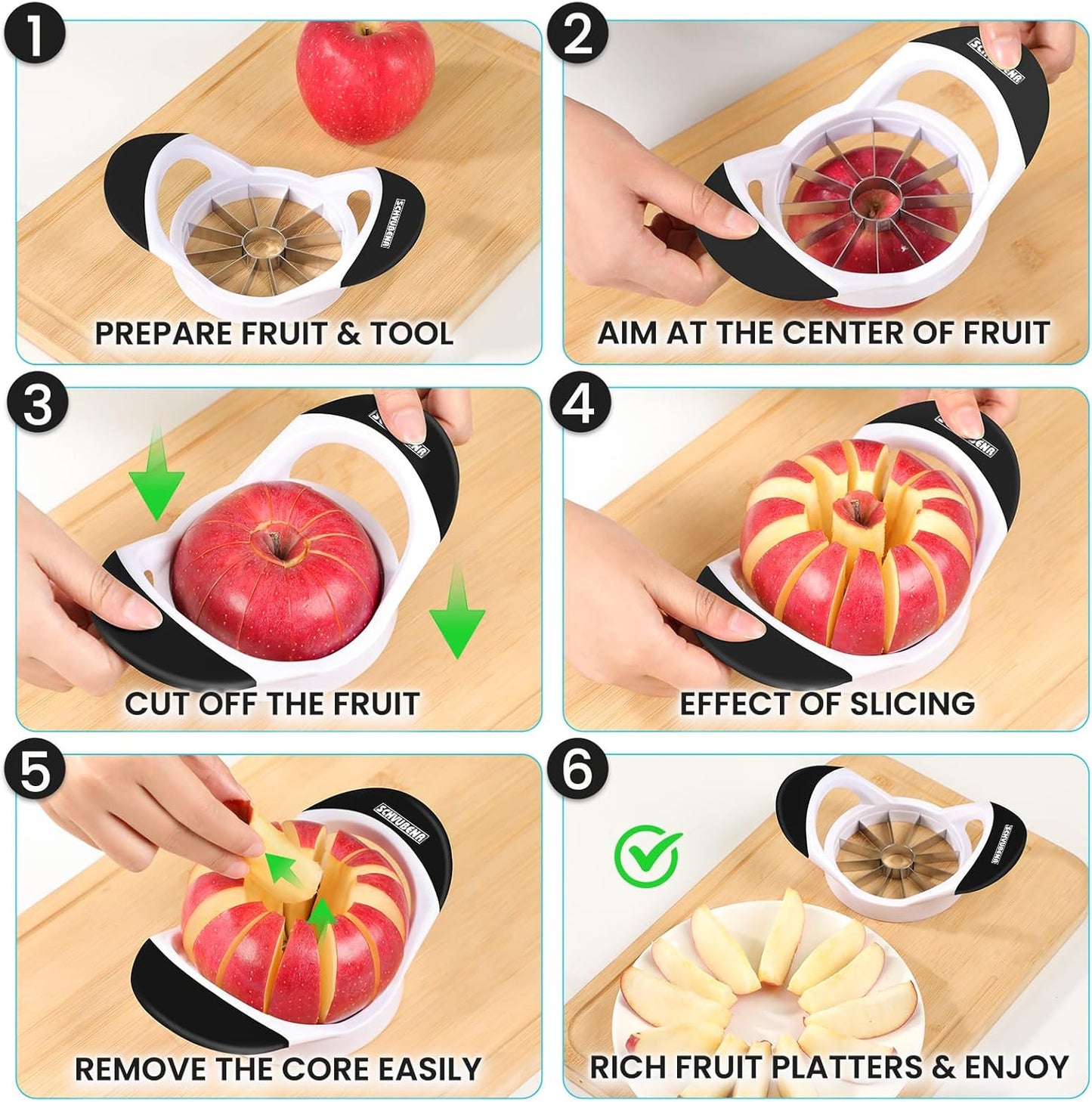 SCHVUBENR 3.5 Inch Apple Slicer with 12 Sharp Blades - Professional Apple Cutter - Stainless Steel Apple Corer - Super Sharp Apple Slicer and Corer - Slice Apple with Ease(Black)