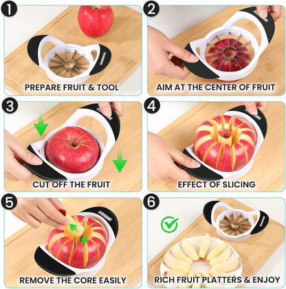 SCHVUBENR 3.5 Inch Apple Slicer with 12 Sharp Blades - Professional Apple Cutter - Stainless Steel Apple Corer - Super Sharp Apple Slicer and Corer - Slice Apple with Ease(Black)