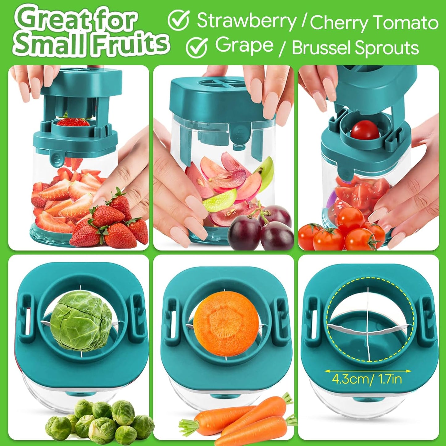 Small Fruit Cutter, Creative Strawberry & Grape Slicer, Quickly Making Fruit Vegetable Salad (Black)
