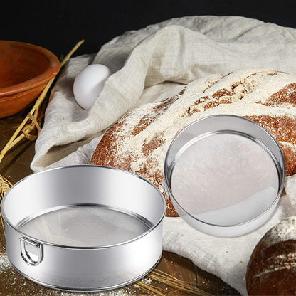 Supkiir Stainless Steel Flour Sifter, 6-Inch, 8-Inch Sieve Fine Mesh Strainer Round Sifting Pan for Baking Straining Powdering Bread Dough Cake Fondant Icing