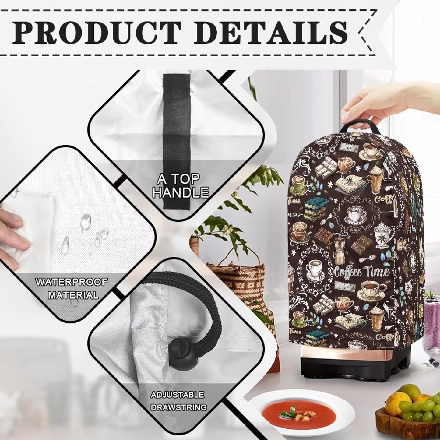 Coffee Pastry Blender Dust Cover with Drawstring Field Stand Mixer or Coffee Maker Cover Anti Fingerprint Polyester Appliance for Home Kitchen Decor