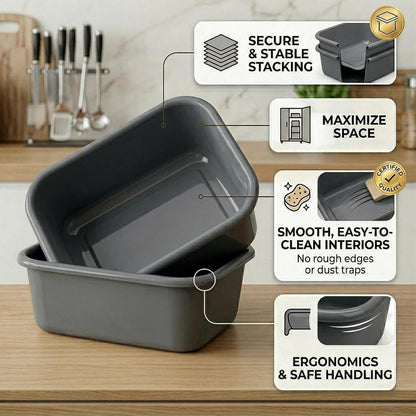 DecorRack 2 Plastic Wash Basins, Large 10 Quart Graduated Bucket, Portable Washbasin for Washing, Cleaning, Foot Bath, Dishes, Face Cleansing Bowl, Gray (2 Pack)