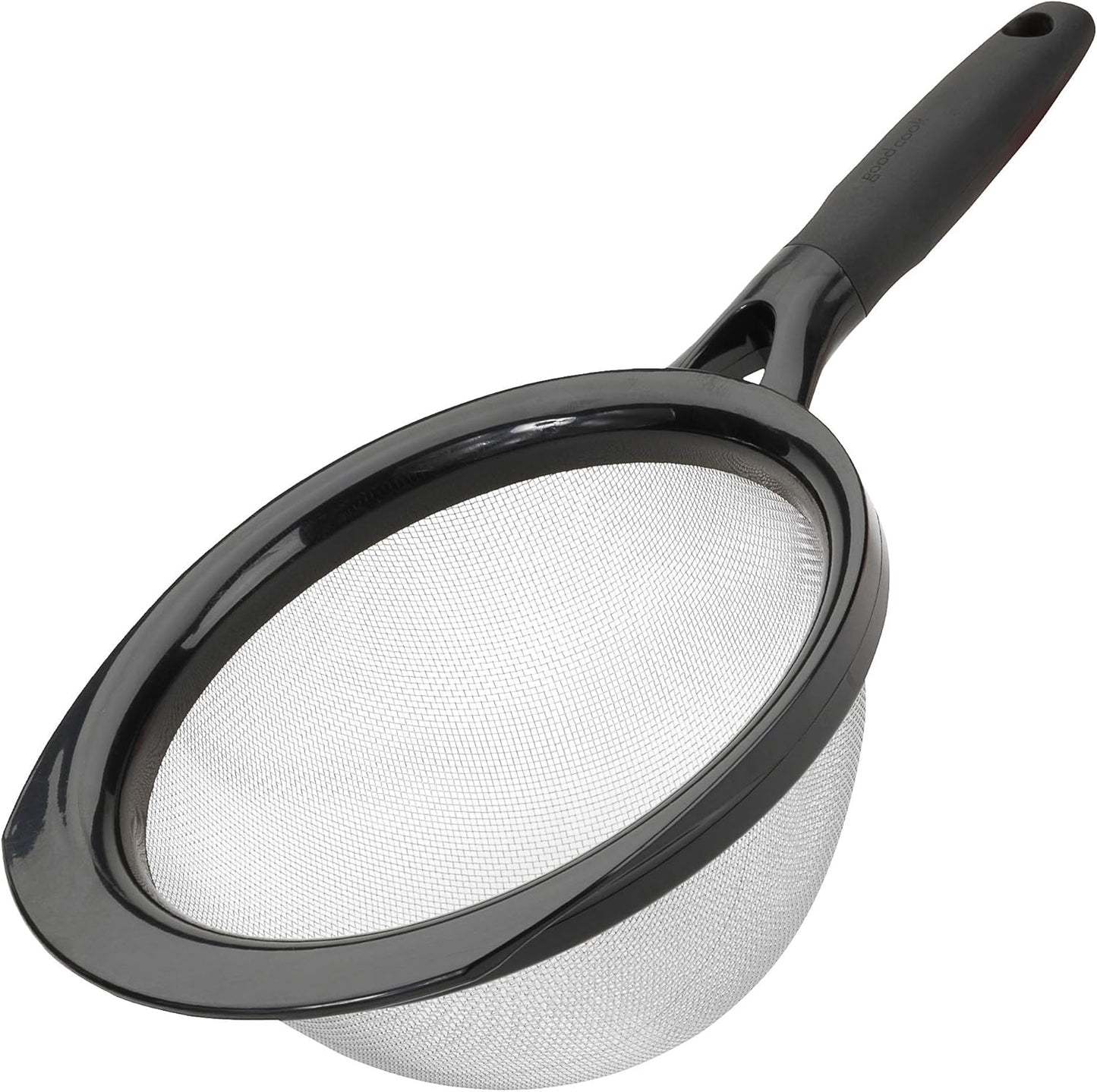 GoodCook Touch 8-In Stainless Steel Wire Mesh Strainer with Non-slip Grip Handle, Black