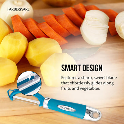Farberware Pro2 Vegetable Peeler, Euro Peeler with Razor-Sharp Stainless Steel Blade, Swivel Peeler for Potatoes, Fruits, and Vegetables, Built-In Bud Remover, Dishwasher Safe