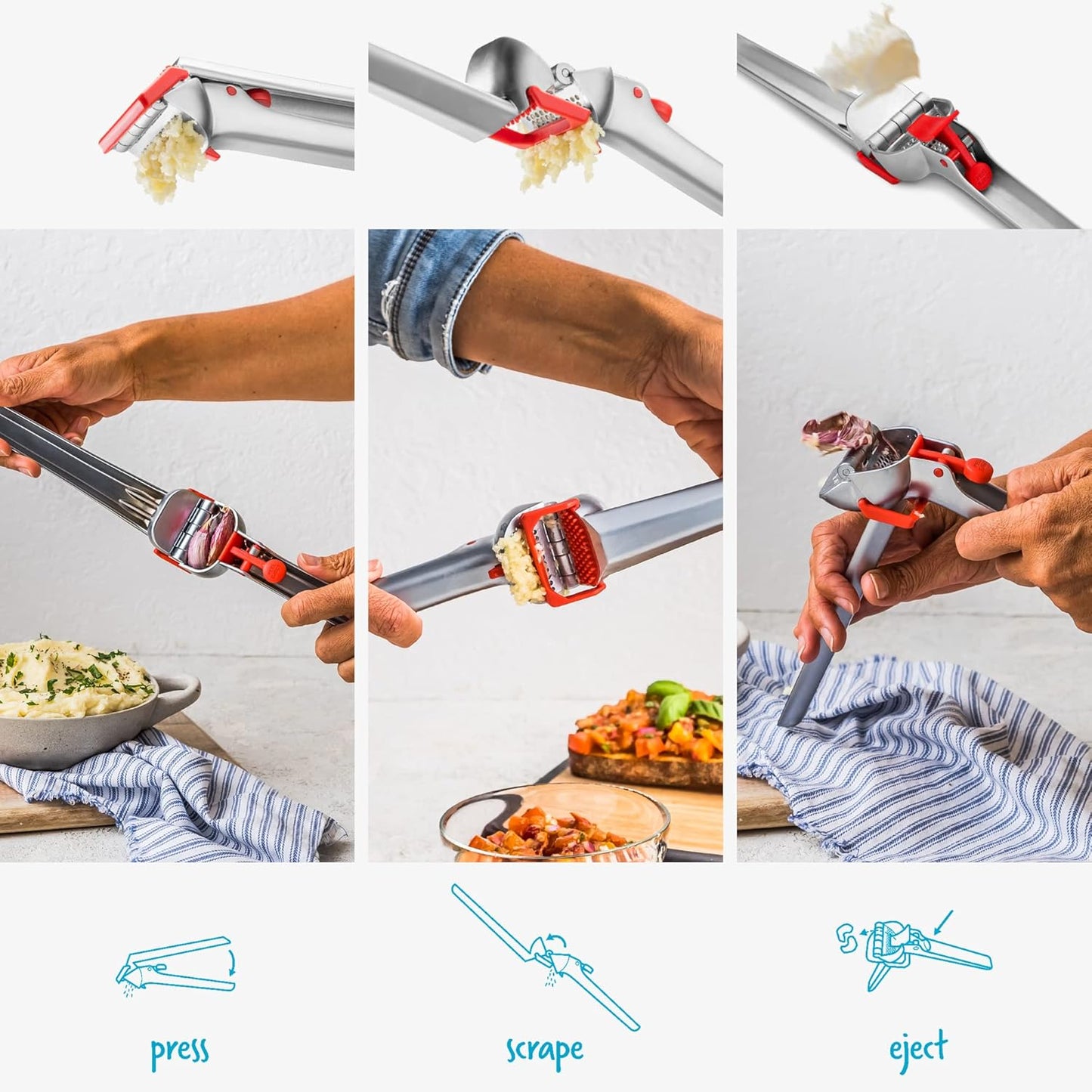 Dreamfarm Garject Lite 2-In-1 Garlic Peeler, Garlic Press & Mincer with Garlic Peel Ejector, Nylon - Red
