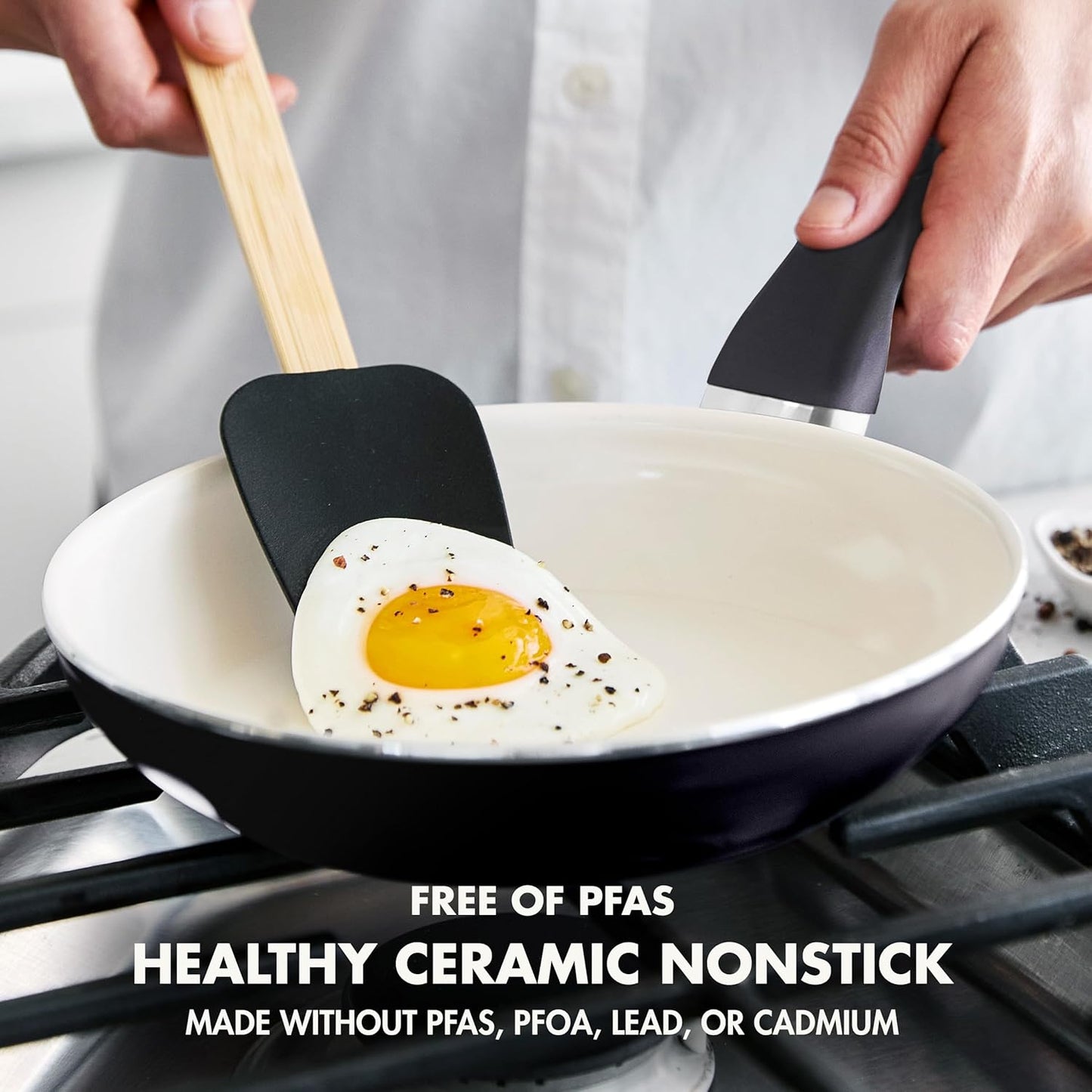 GreenPan Rio Healthy Ceramic Nonstick 8" Frying Pan Skillet and Silicone Spatula Set, Soft Grip Handle, Breaktfast Meal Set, PFAS-Free, Dishwasher Safe, Oven Safe, Oxford Blue