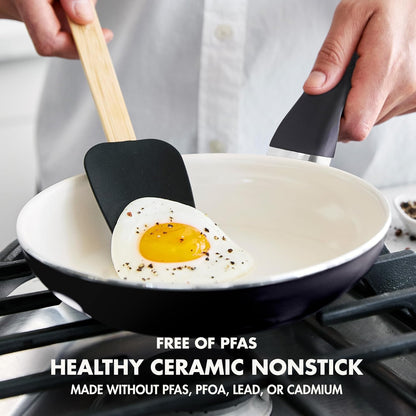 GreenPan Rio Healthy Ceramic Nonstick 8" Frying Pan Skillet and Silicone Spatula Set, Soft Grip Handle, Breaktfast Meal Set, PFAS-Free, Dishwasher Safe, Oven Safe, Oxford Blue